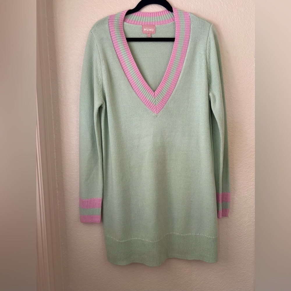 Show Me Your MuMu Mint Green and Pink Sweater Dress - Picture 2 of 6